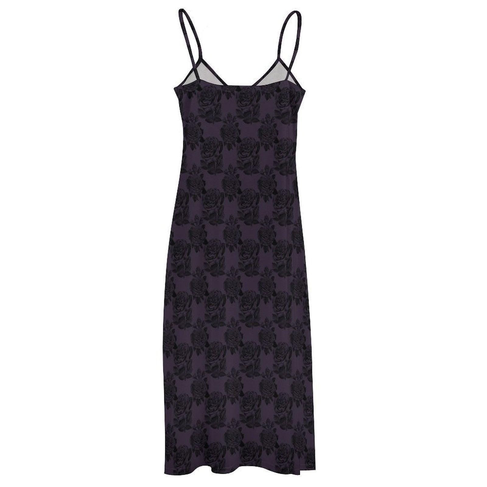 Gothic Rose Maxi Dress, Dark Floral Cami Sundress, Romantic Boho Vacation Apparel