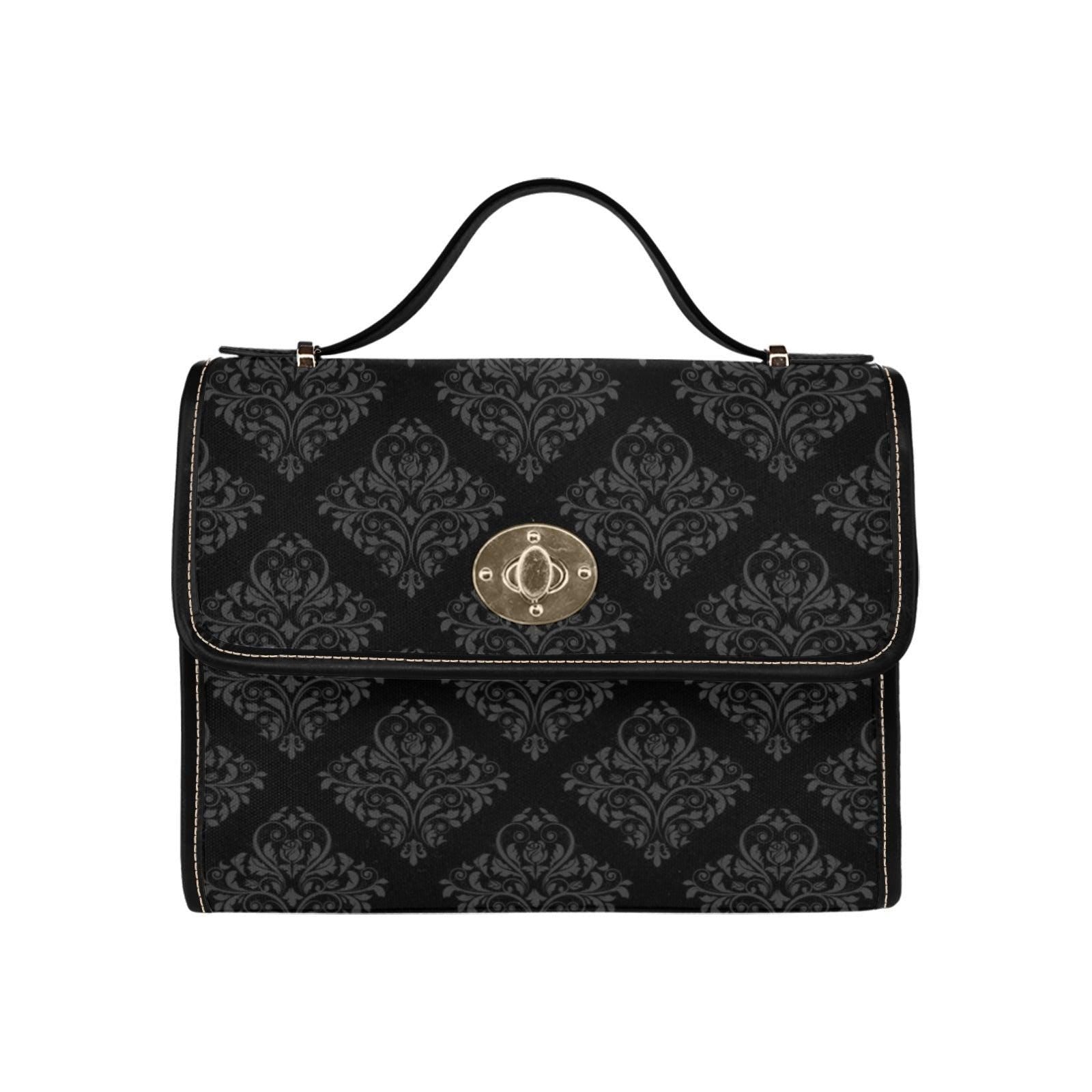 Black Damask Satchel Handbag, Baroque Top Handle Purse, Dark Academia Evening Bag