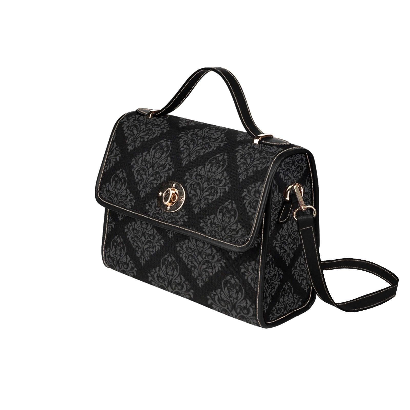 Black Damask Satchel Handbag, Baroque Top Handle Purse, Dark Academia Evening Bag