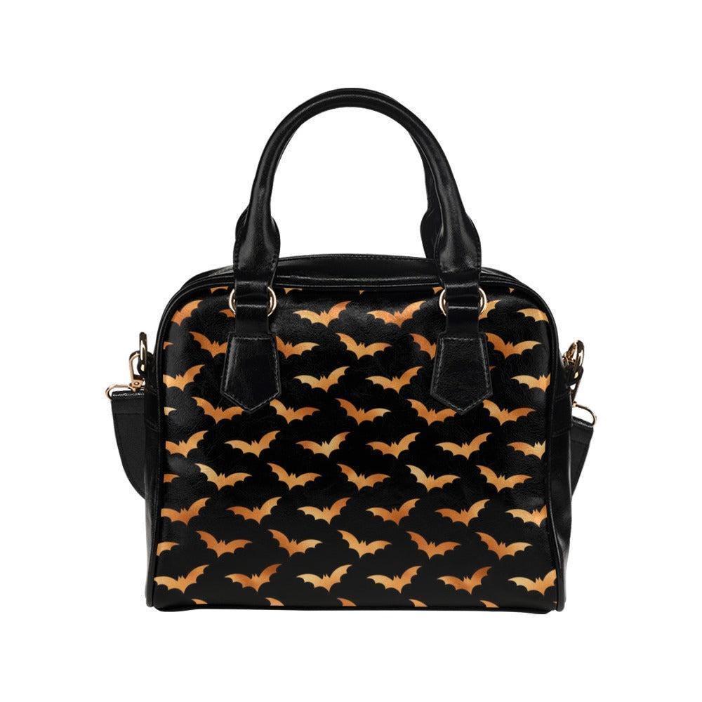 Bat print satchel purse, Halloween handbag, spooky black crossbody bag