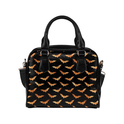 Bat print satchel purse, Halloween handbag, spooky black crossbody bag