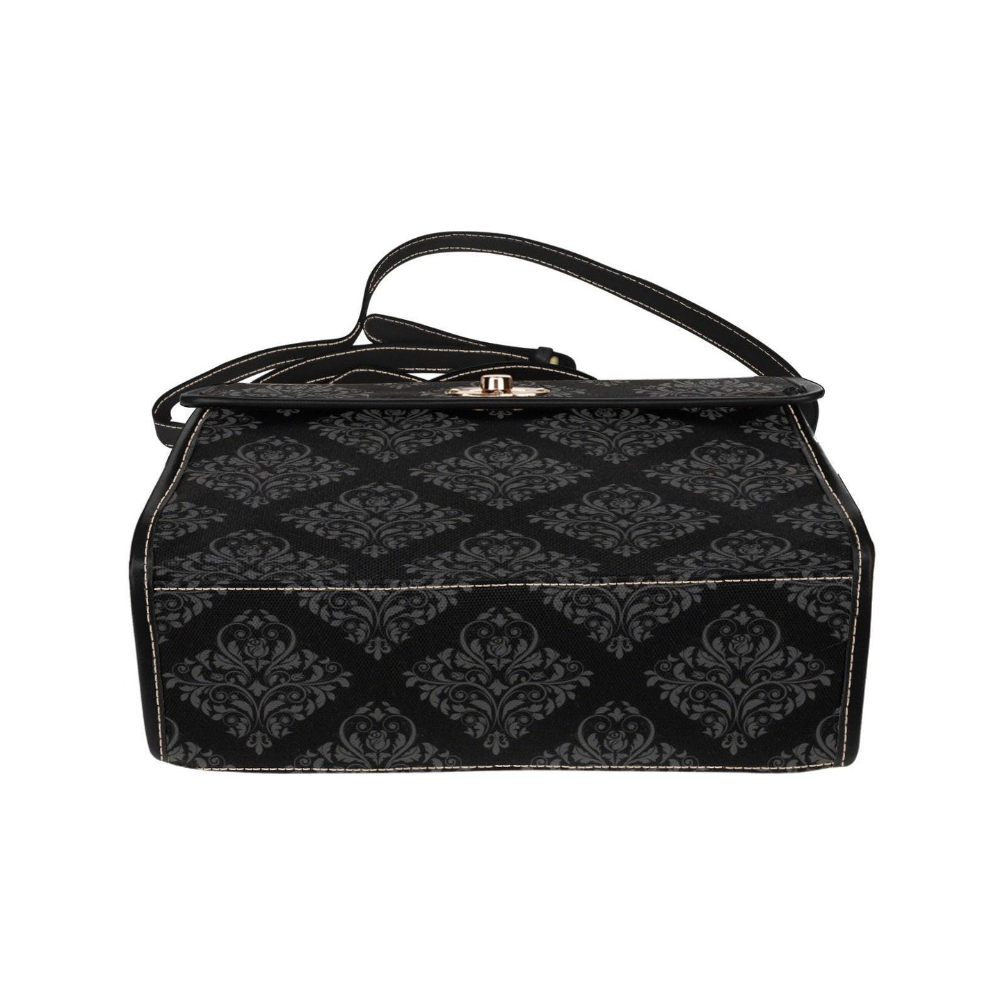 Black Damask Satchel Handbag, Baroque Top Handle Purse, Dark Academia Evening Bag