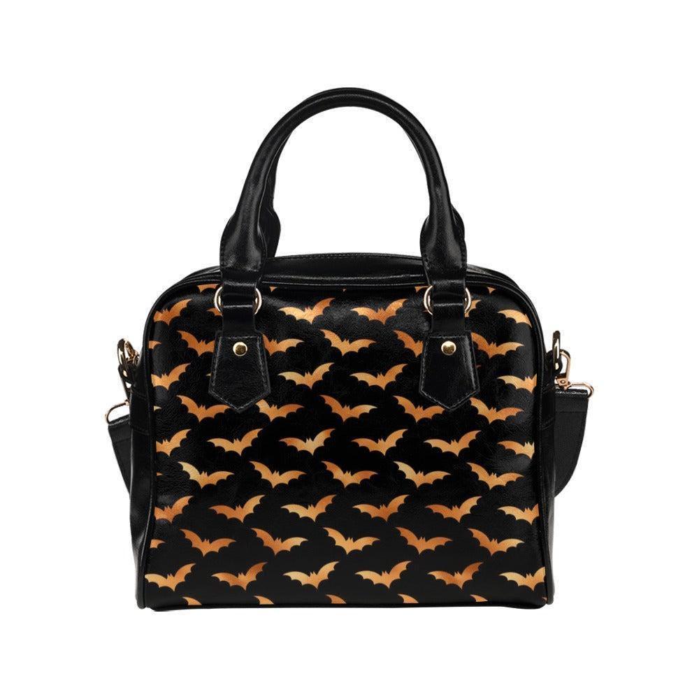 Bat print satchel purse, Halloween handbag, spooky black crossbody bag
