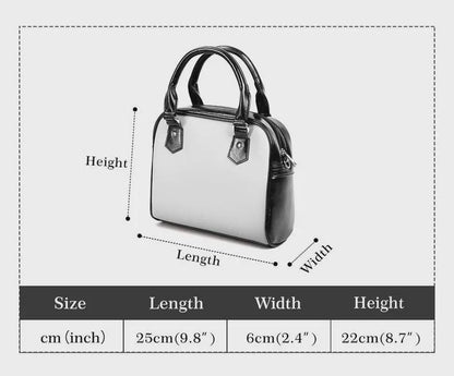 a handbag with measurements provided.
