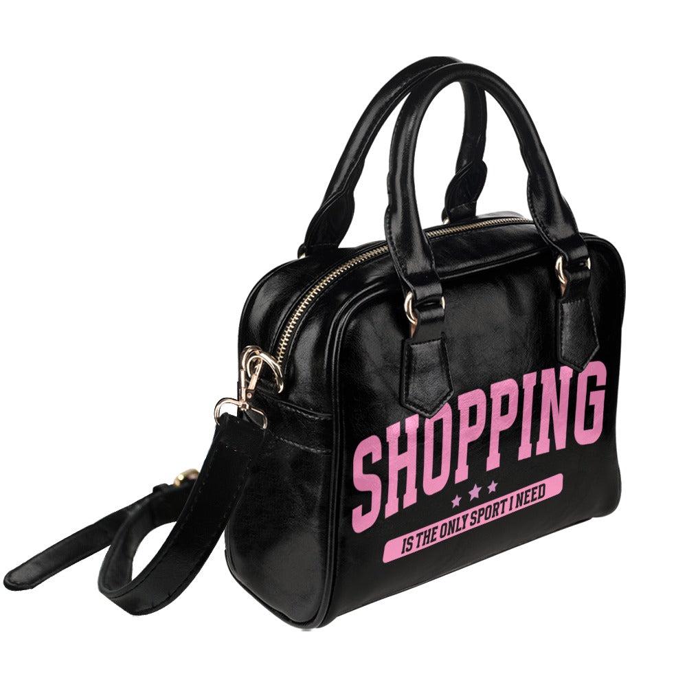 Funny Shopping Quote Purse, Black Pink Satchel Handbag, Shopaholic Gift, Retail Therapy Bag