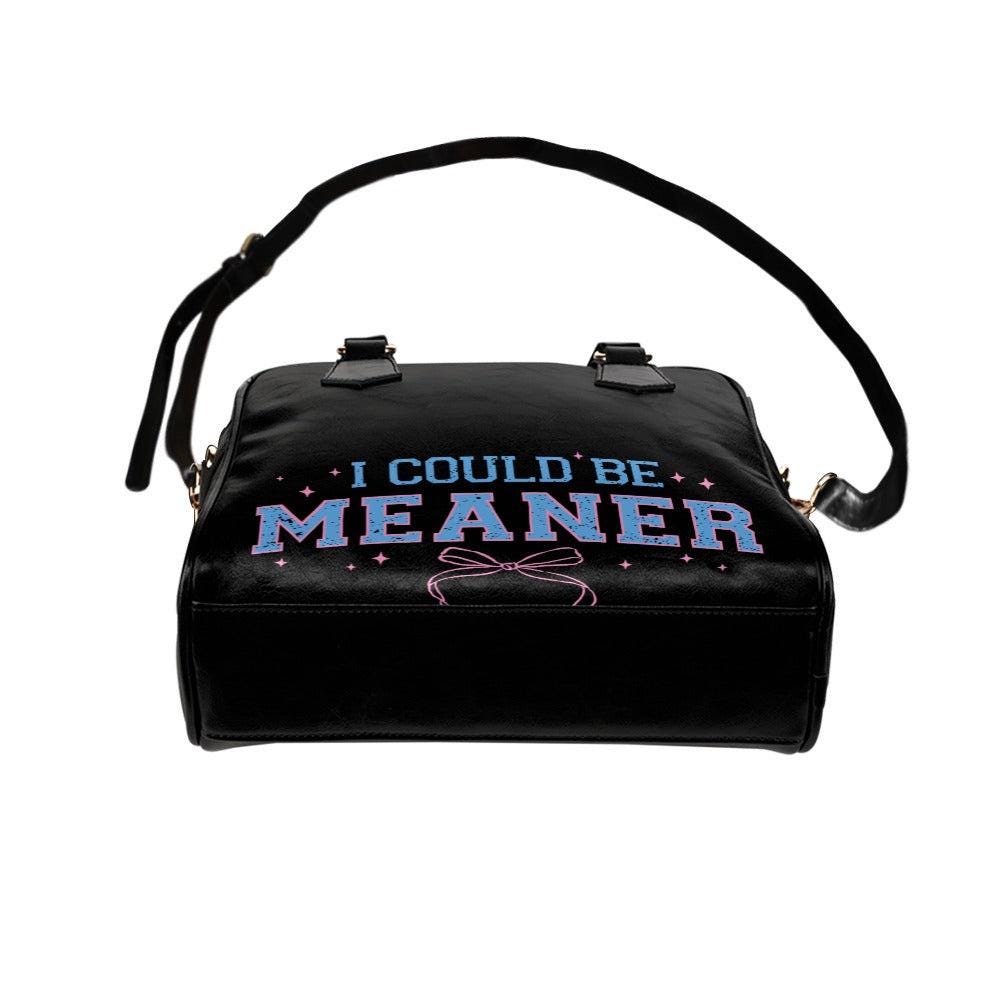 Black Varsity Bowler Bag, "I Could Be Meaner" Quote, Pink Blue Attitude Satchel