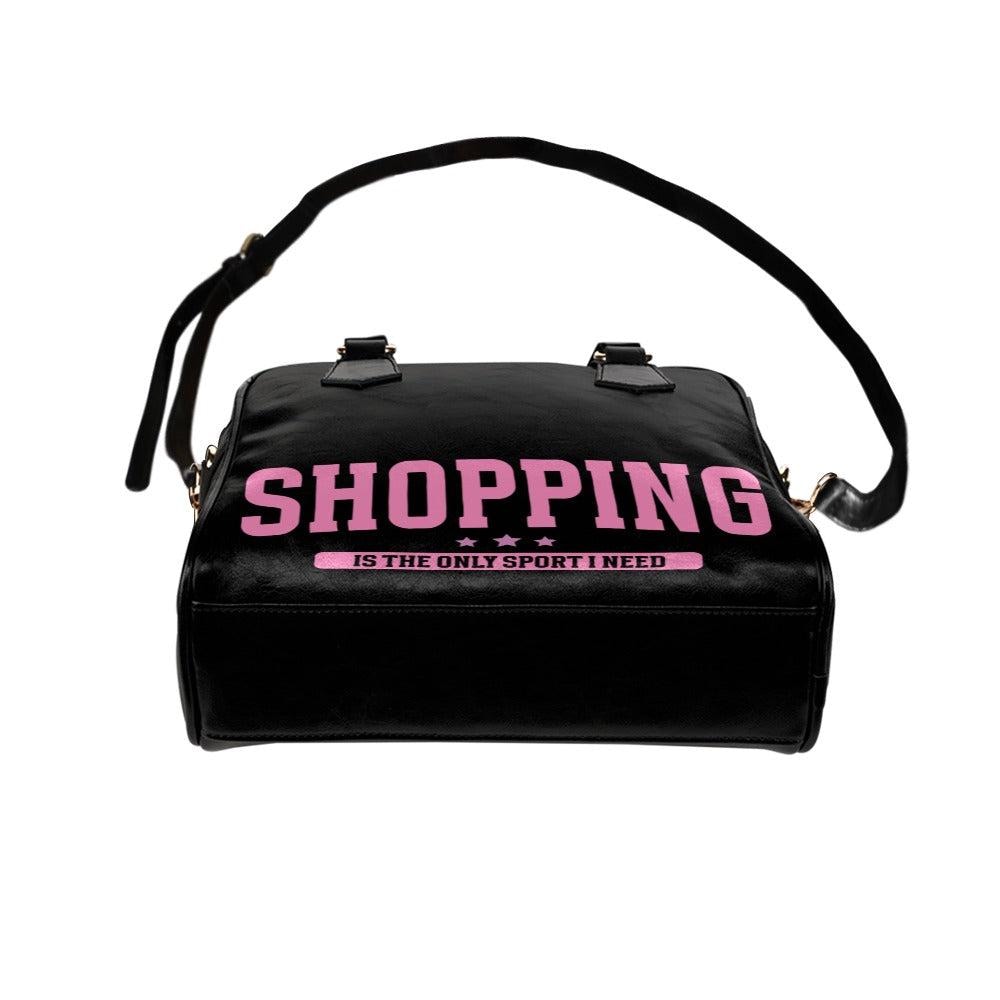 Funny Shopping Quote Purse, Black Pink Satchel Handbag, Shopaholic Gift, Retail Therapy Bag