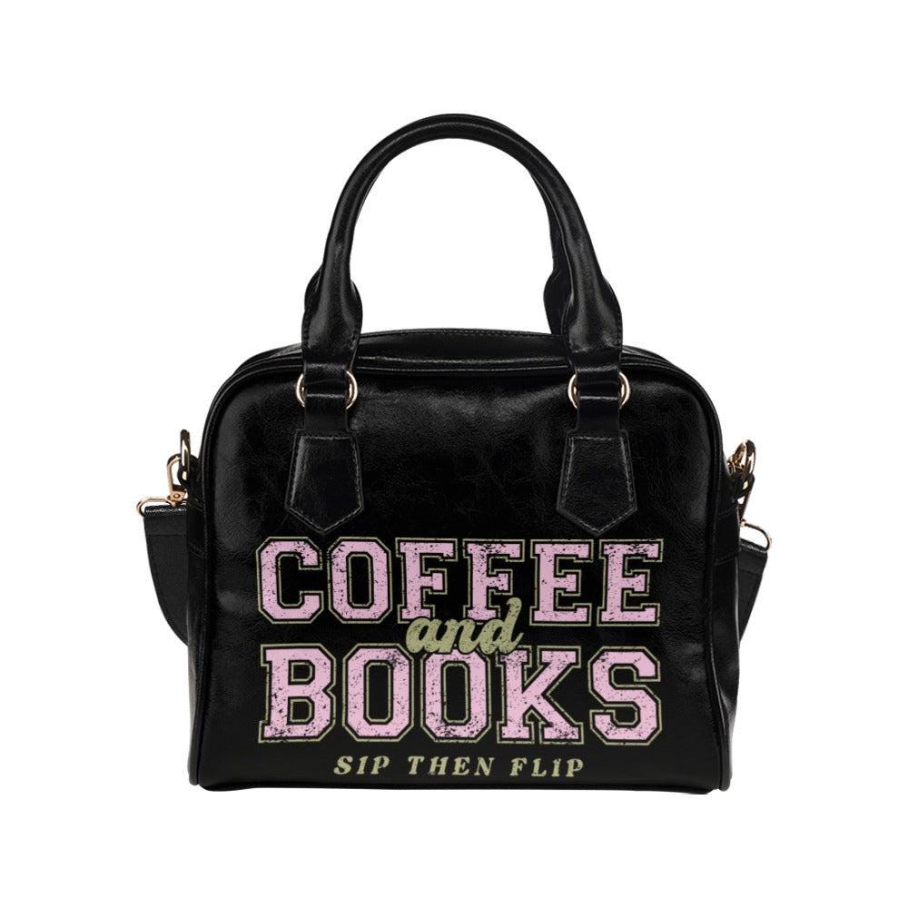 Coffee and Books Satchel Purse, Varsity Typography Handbag, Reader Gift Shoulder Bag