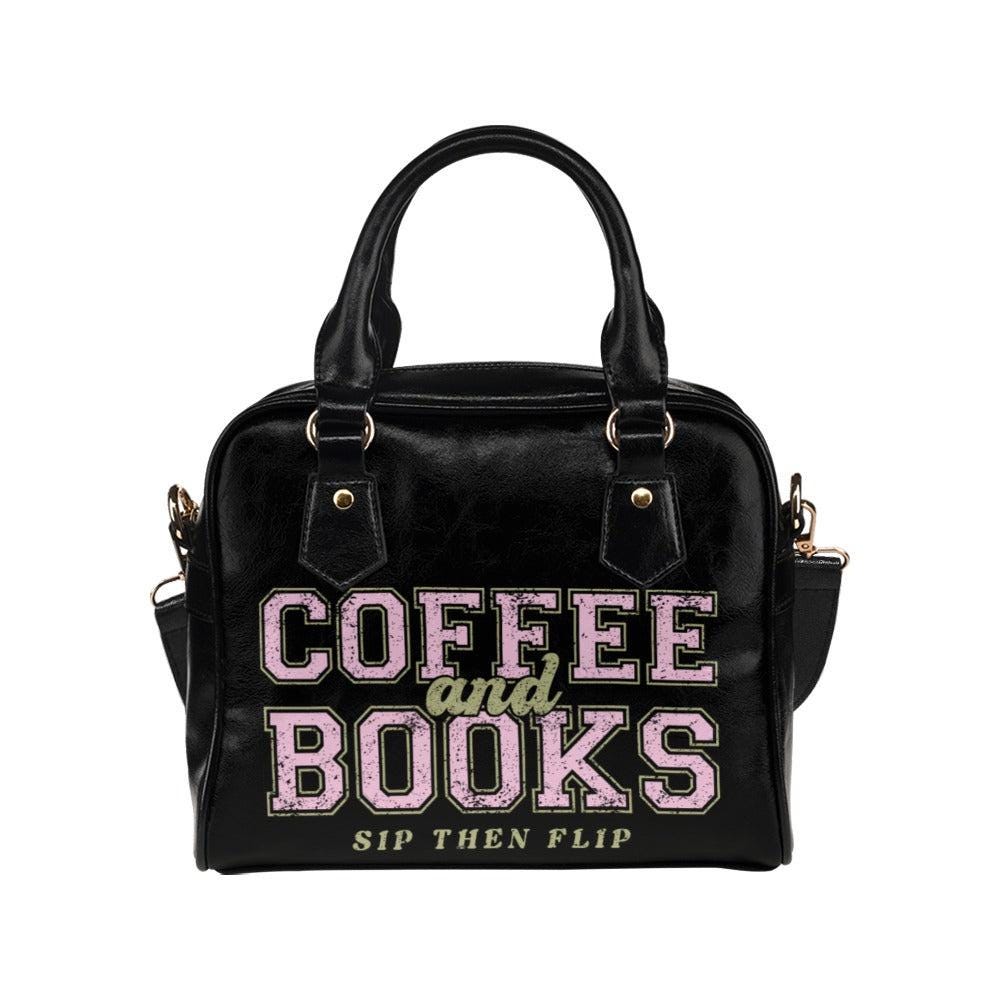 Coffee and Books Satchel Purse, Varsity Typography Handbag, Reader Gift Shoulder Bag