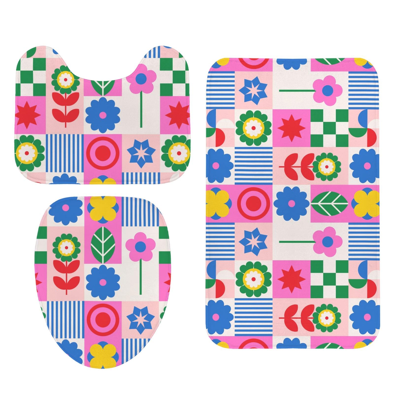 Retro flower shower curtain, dopamine overload bathroom decor, bold 70s pop art style, colorful maximalist home aesthetic, y2k gift ide