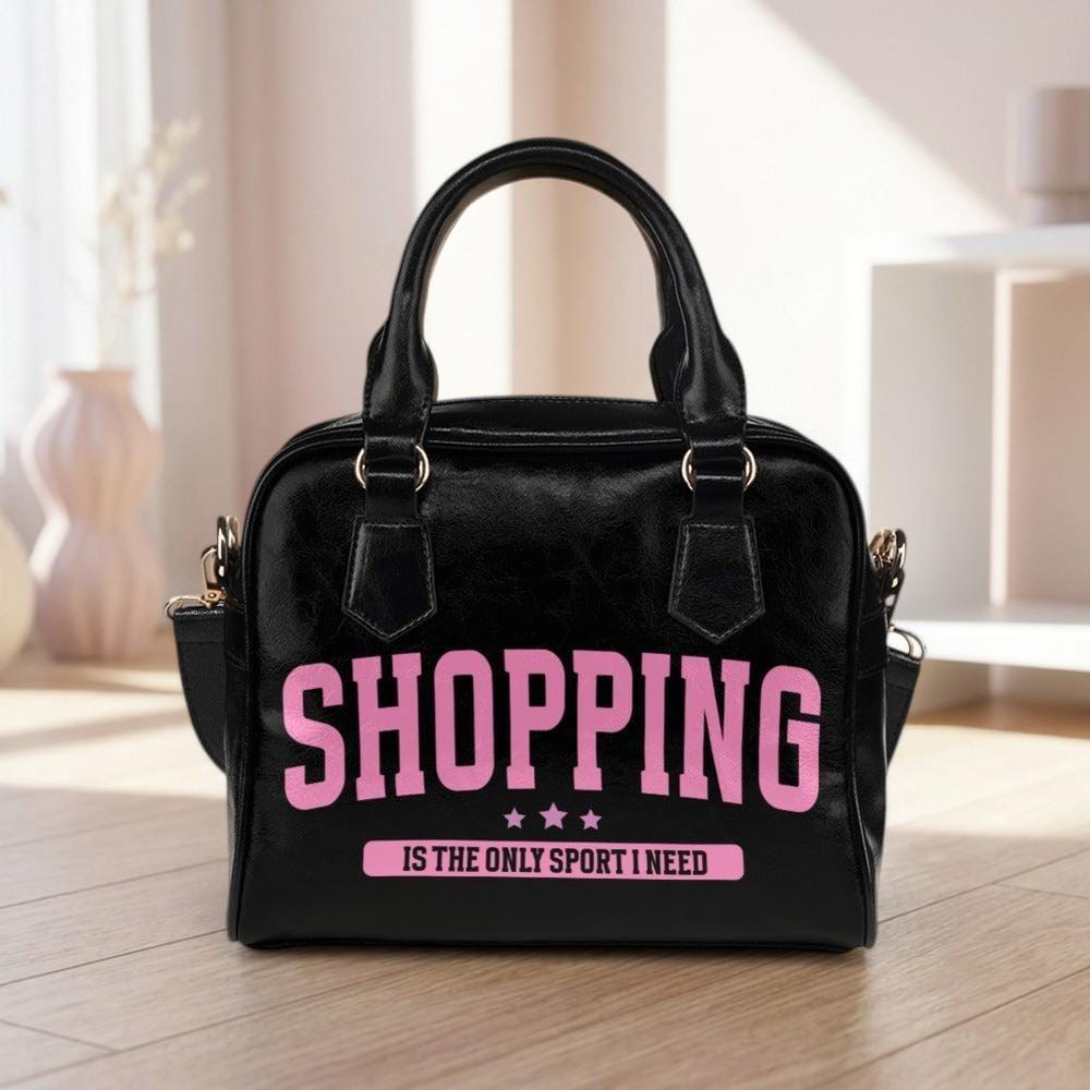 Funny Shopping Quote Purse, Black Pink Satchel Handbag, Shopaholic Gift, Retail Therapy Bag