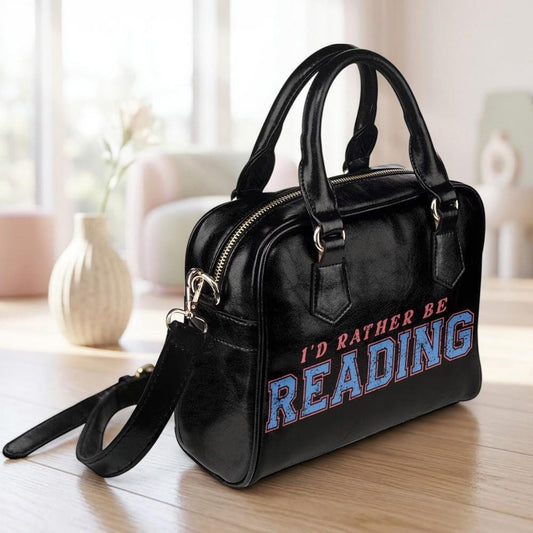 Black Faux Leather Satchel Bag, "I'd Rather Be Reading" Literary Purse