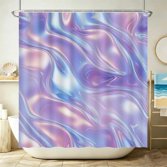 Holographic pastel shower curtain, dopamine soft girl bathroom decor, dreamy rainbow swirl print, y2k aesthetic bath upgrade, gift idea