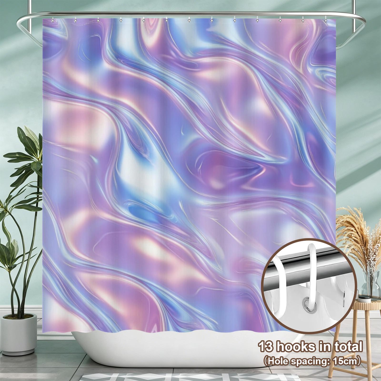 Holographic pastel shower curtain, dopamine soft girl bathroom decor, dreamy rainbow swirl print, y2k aesthetic bath upgrade, gift idea