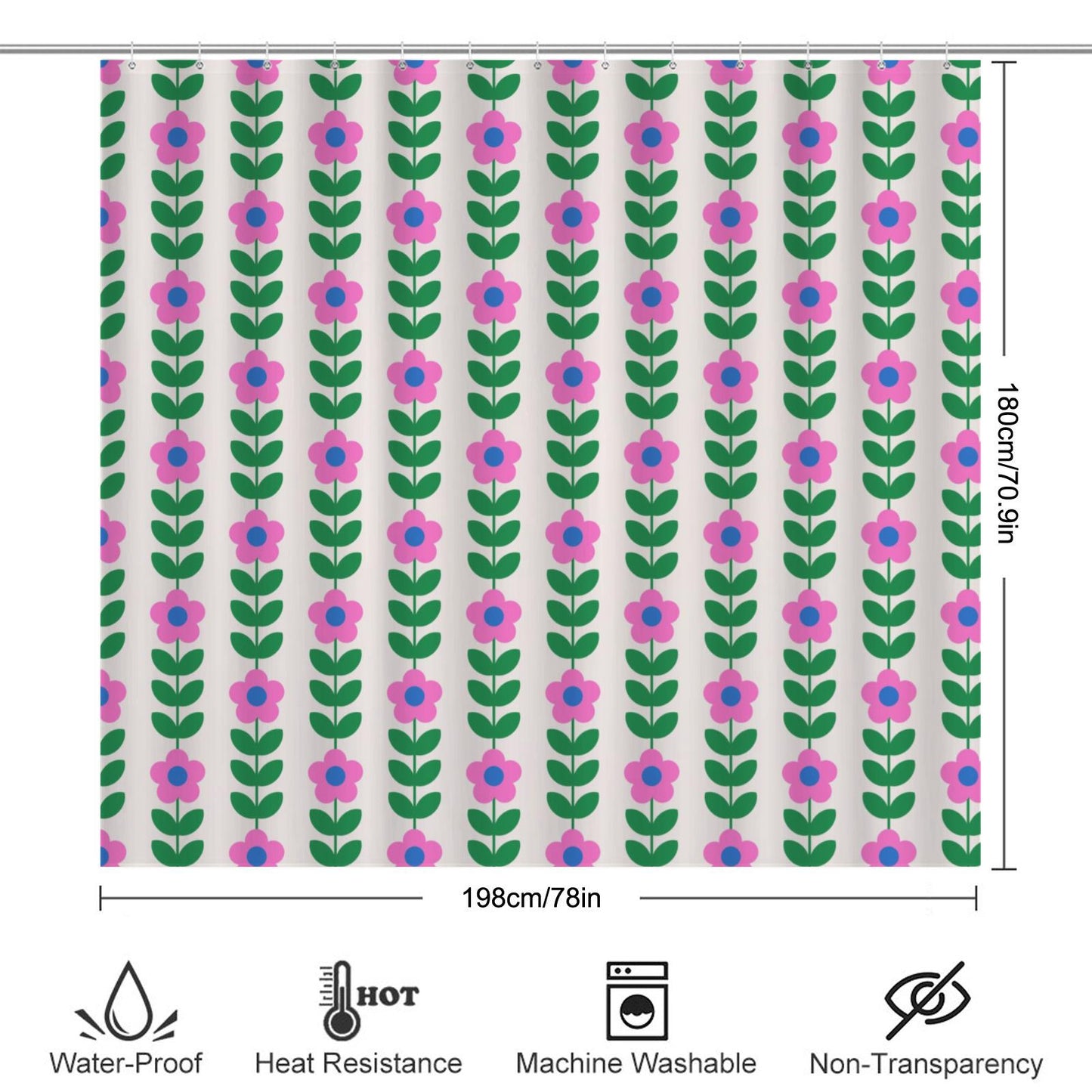 Retro flower shower curtain, bold pink green floral print decor, dopamine vintage aesthetic bath style, colorful girly home update, gift