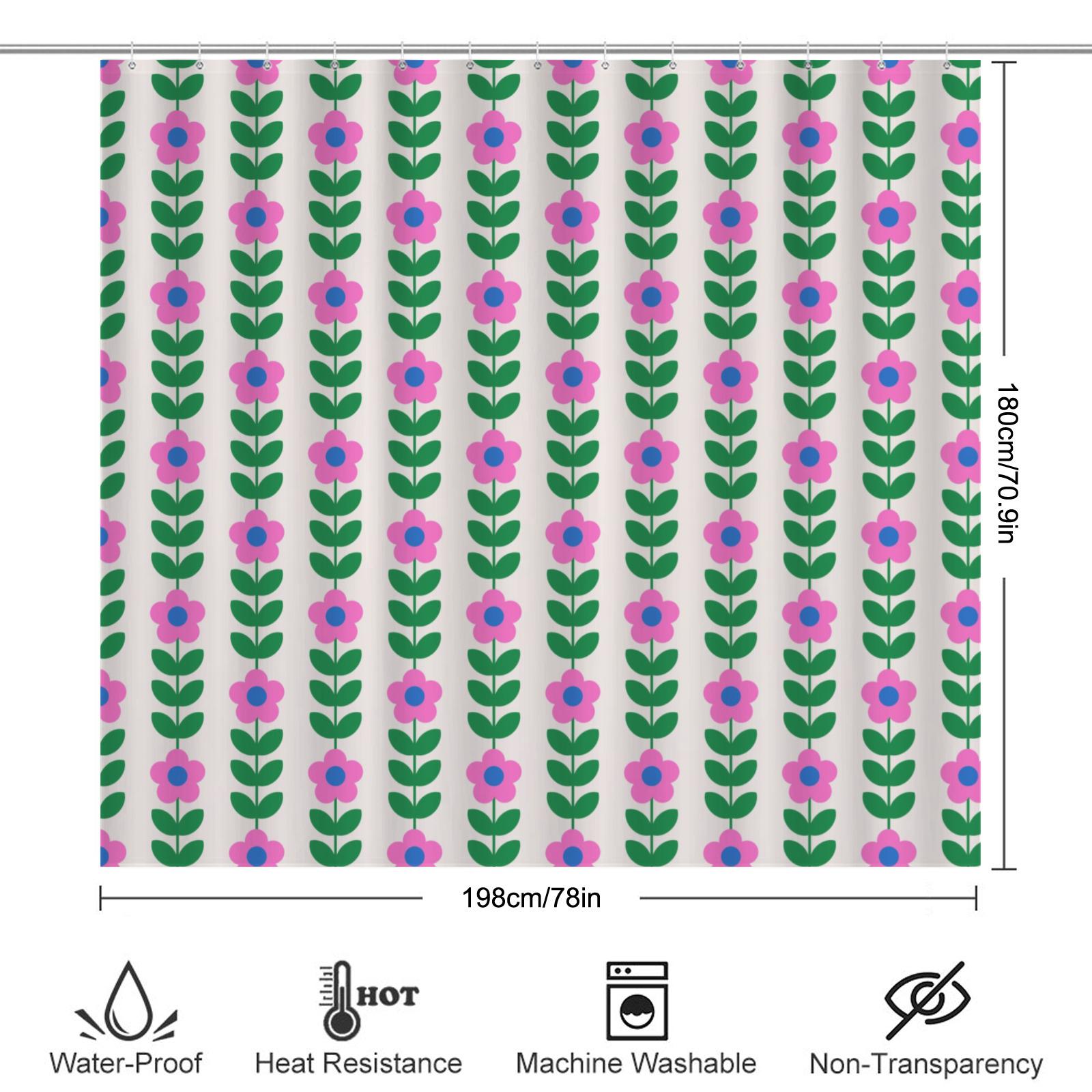 Retro flower shower curtain, bold pink green floral print decor, dopamine vintage aesthetic bath style, colorful girly home update, gift