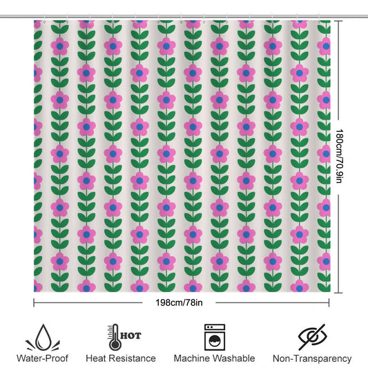 Retro flower shower curtain, bold pink green floral print decor, dopamine vintage aesthetic bath style, colorful girly home update, gift