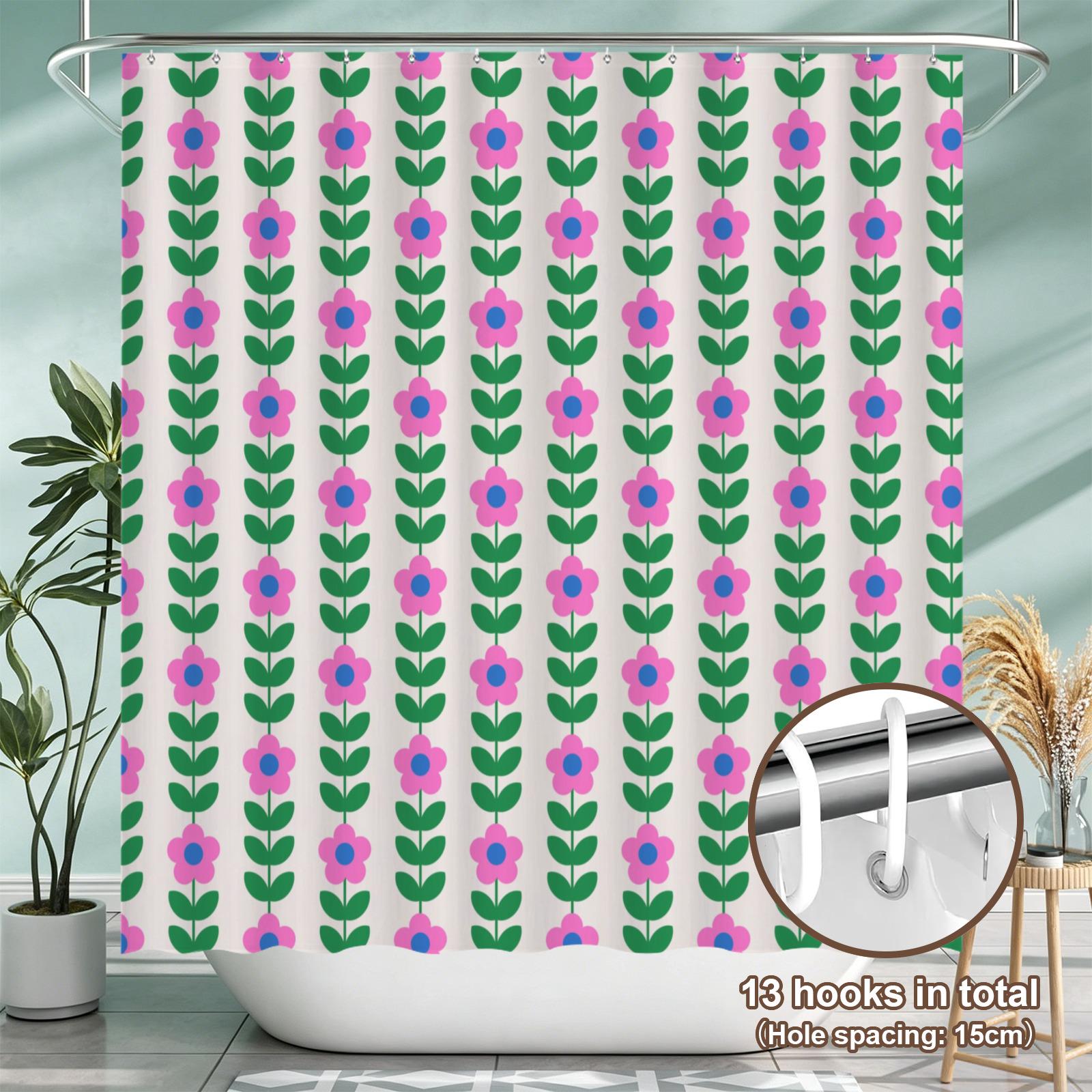 Retro flower shower curtain, bold pink green floral print decor, dopamine vintage aesthetic bath style, colorful girly home update, gift