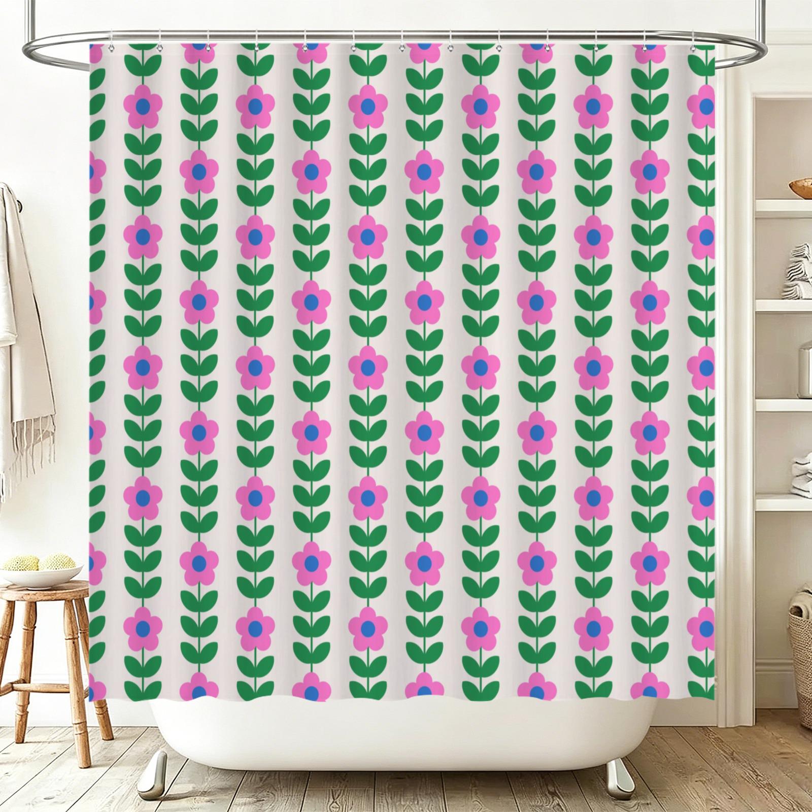 Retro flower shower curtain, bold pink green floral print decor, dopamine vintage aesthetic bath style, colorful girly home update, gift