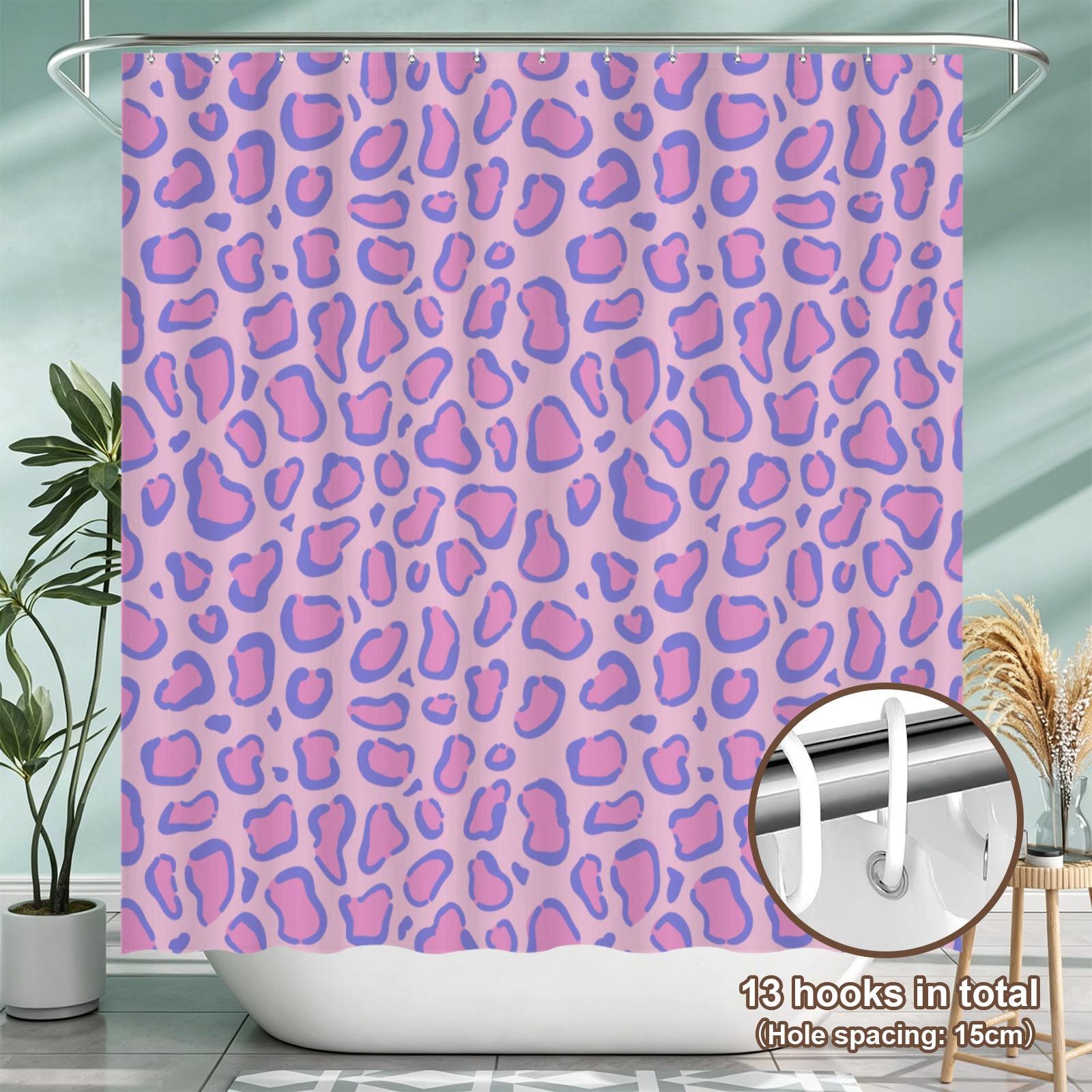 Pink Leopard Shower Curtain, Purple Cheetah Print Bathroom Decor, Funky Maximalist Bath