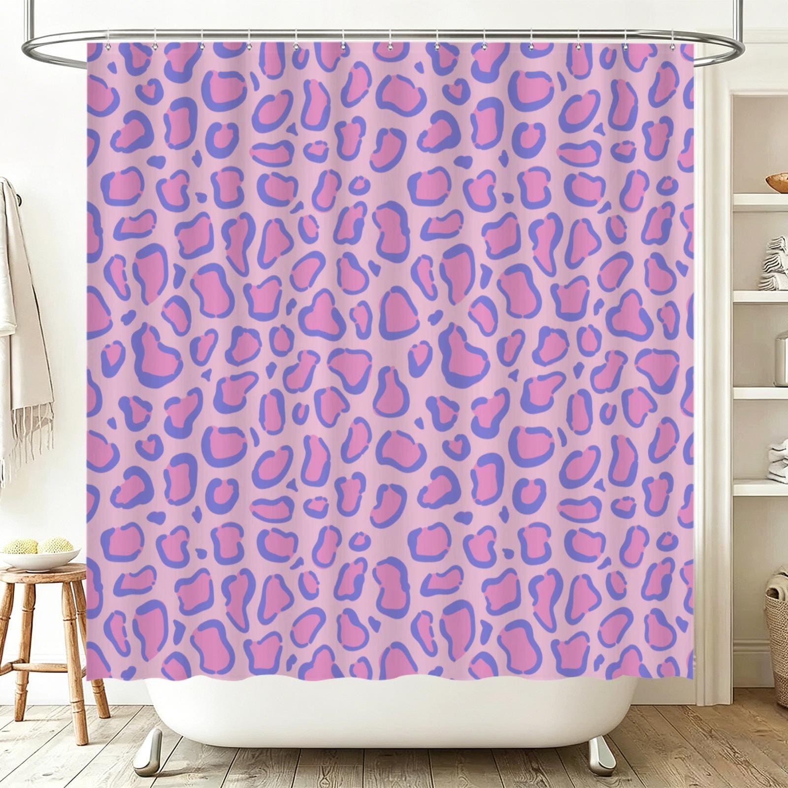 Pink Leopard Shower Curtain, Purple Cheetah Print Bathroom Decor, Funky Maximalist Bath