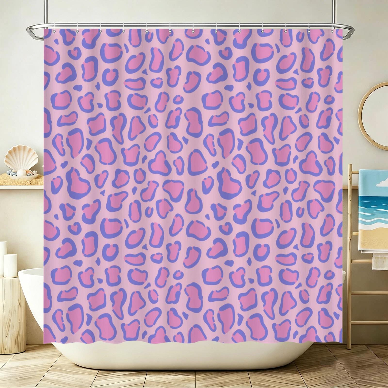 Pink Leopard Shower Curtain, Purple Cheetah Print Bathroom Decor, Funky Maximalist Bath