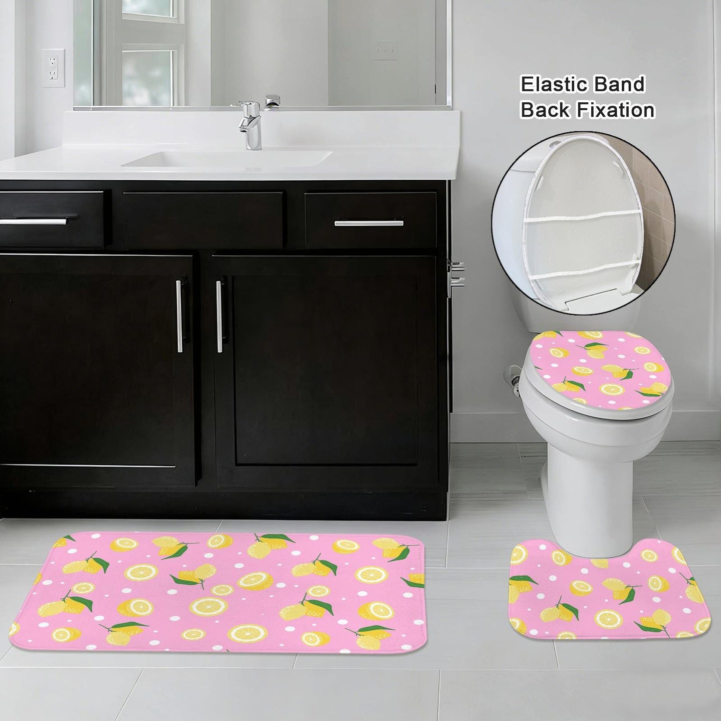 Lemon Shower Curtain, Pink Citrus Floral Print, Dopamine Decor