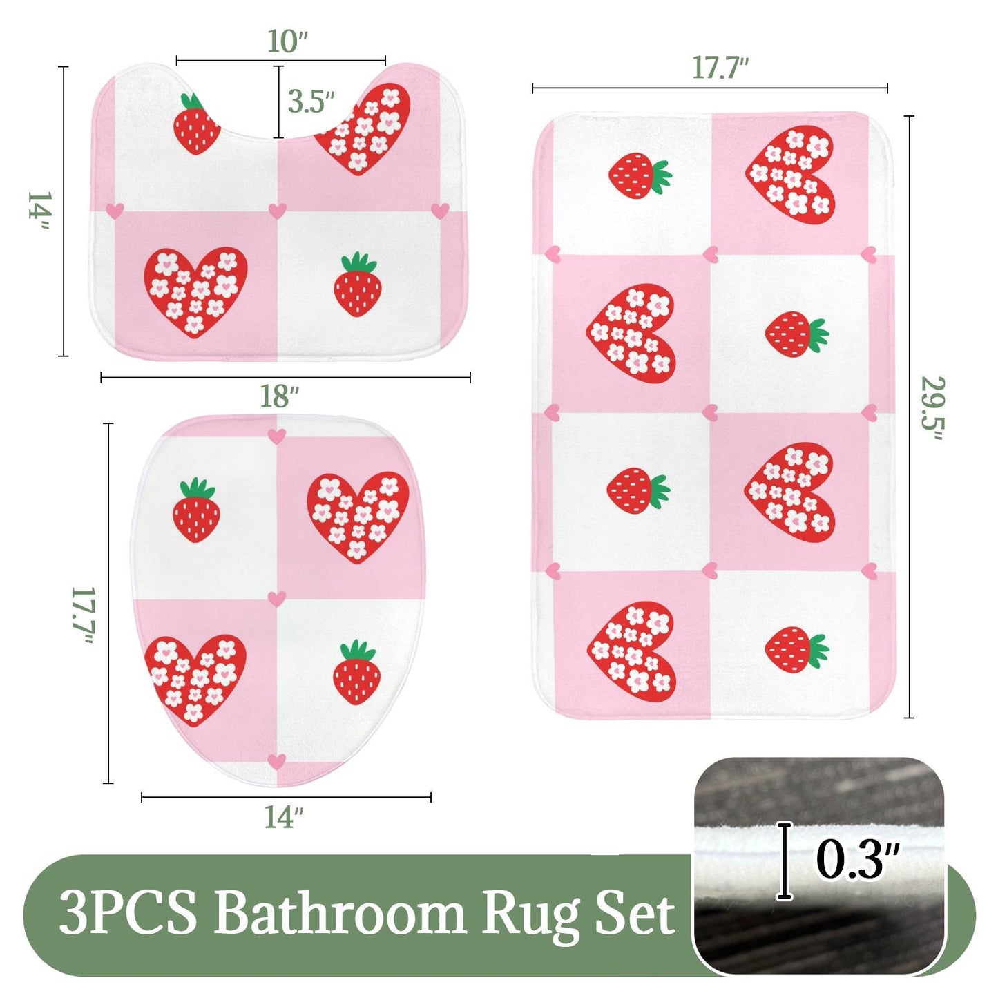 Strawberry Shower Curtain, Pink Check Bathroom Curtain, Coquette Heart Bath Decor