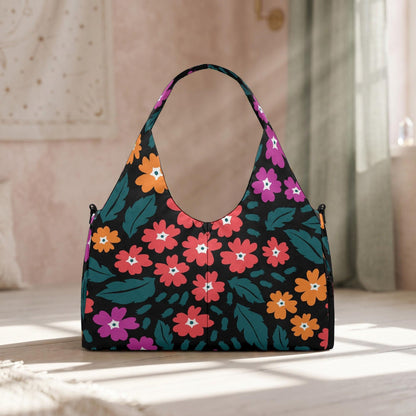 Retro Floral Hobo Purse, Colorful Mod Flower Shoulder Bag, Boho Everyday Outfits