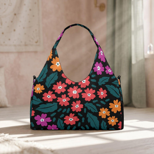 Retro Floral Hobo Purse, Colorful Mod Flower Shoulder Bag, Boho Everyday Outfits