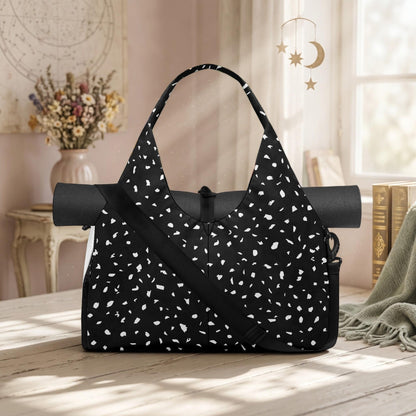 Black Terrazzo Hobo Bag, Minimalist Slouch Shoulder Purse, Modern Canvas Handbag