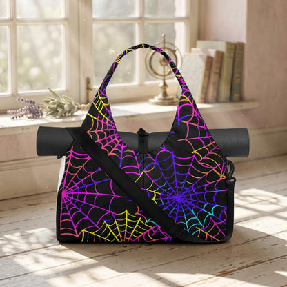 Neon Rainbow Spiderweb Hobo Bag, Gothic Halloween Shoulder Handbag, Spooky Season Tote