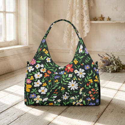 Floral Hobo Bag, Wildflower Print Shoulder Purse, Cottagecore Handbag