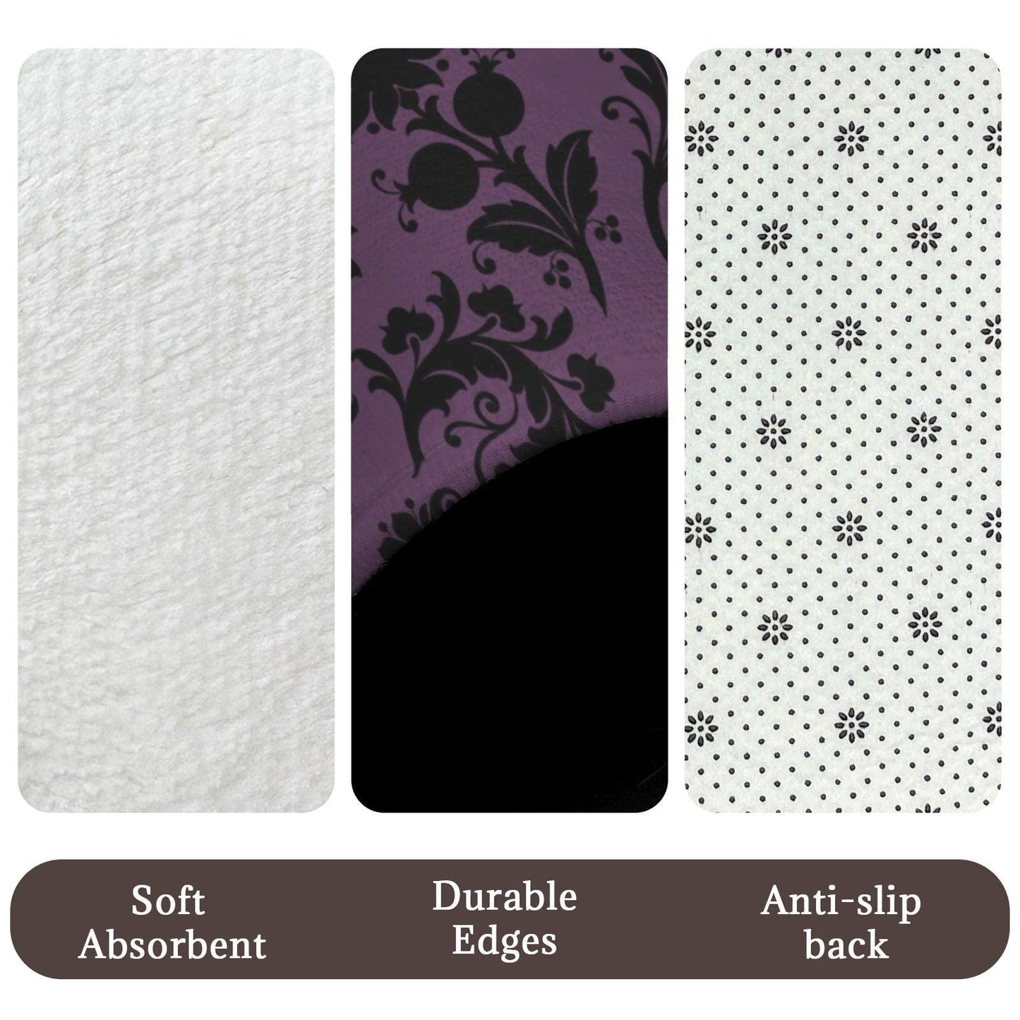 Purple Damask Bathroom Rug Set, Gothic Floral 3-Piece Bath Mat, Moody Victorian Decor