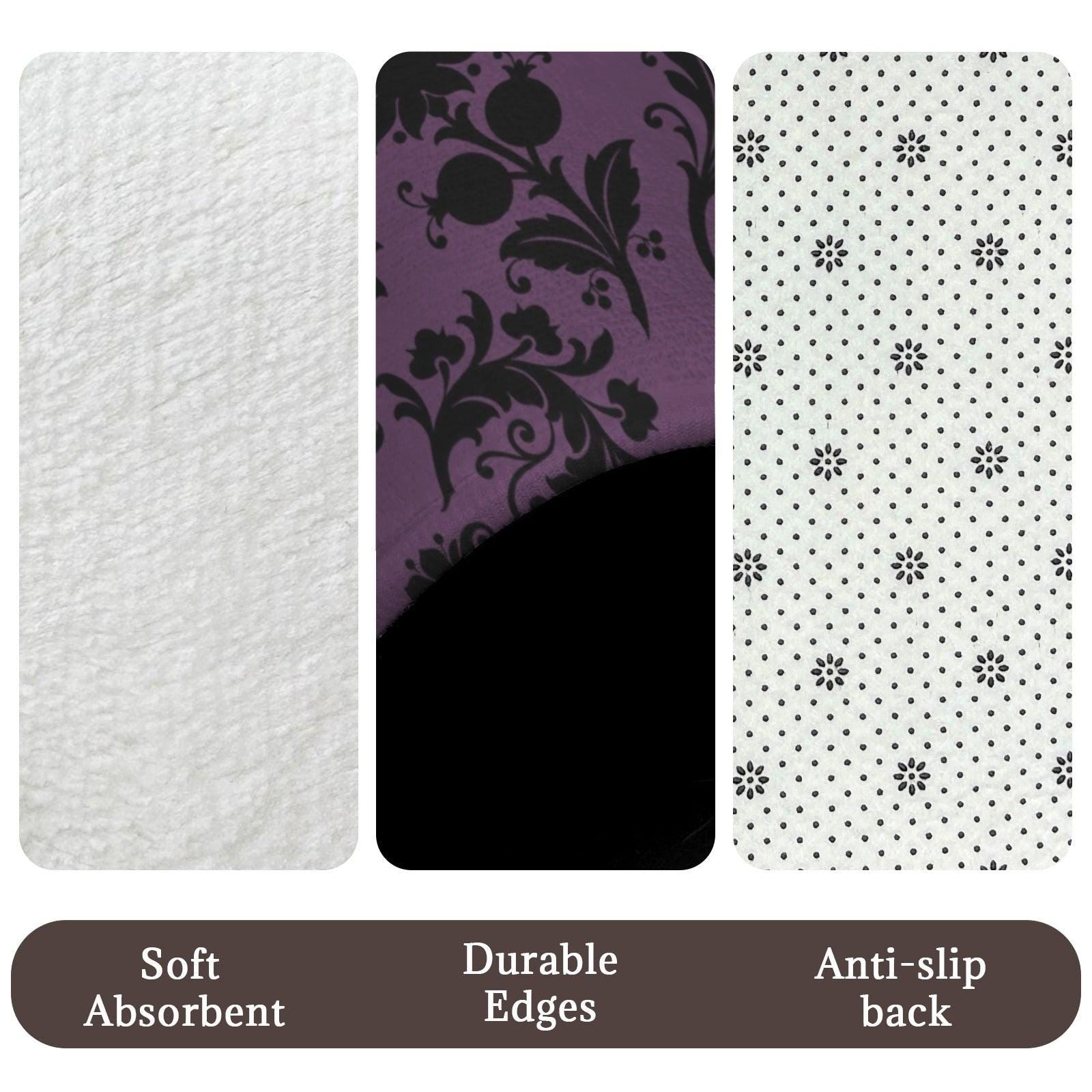 Purple Damask Bathroom Rug Set, Gothic Floral 3-Piece Bath Mat, Moody Victorian Decor