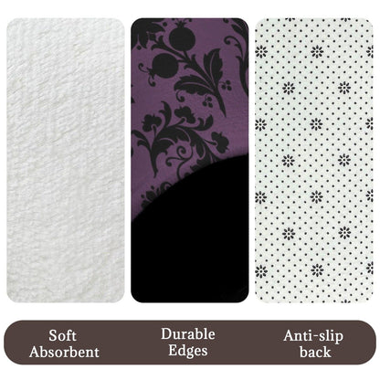 Purple Damask Bathroom Rug Set, Gothic Floral 3-Piece Bath Mat, Moody Victorian Decor