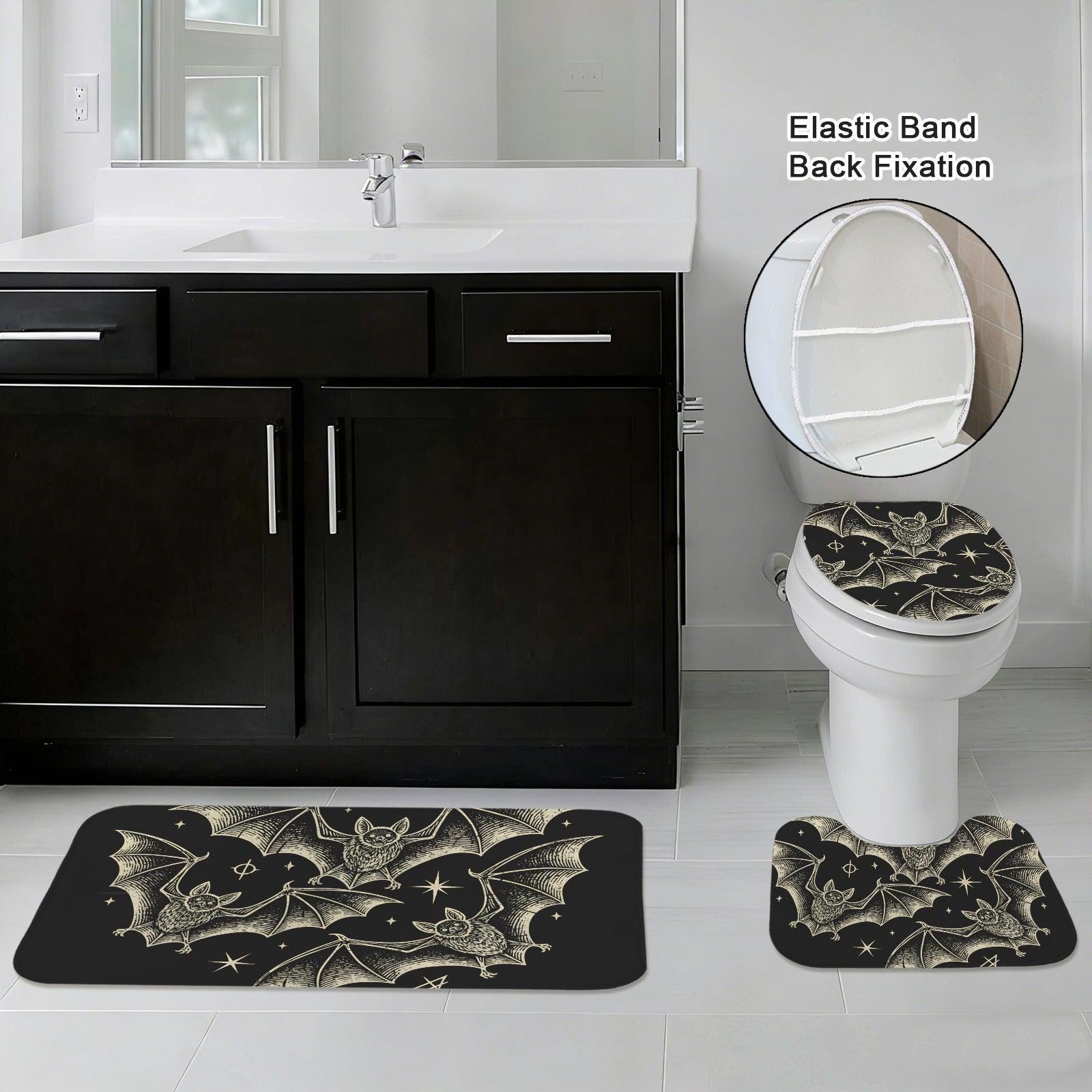 Celestial Bat Bathroom Rug Set, Gothic Halloween 3-Piece Bath Mat