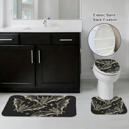 Celestial Bat Bathroom Rug Set, Gothic Halloween 3-Piece Bath Mat