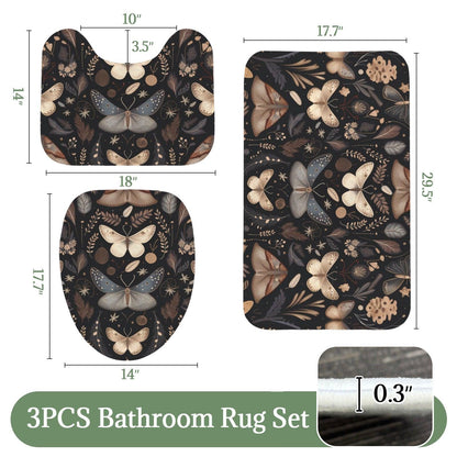 Moth Butterfly Bathroom Rug Set, Dark Cottagecore Toilet Cover, Gothic Nature Bath Decor