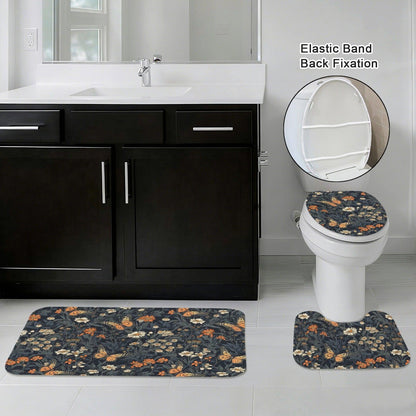 Butterfly Wildflower Bathroom Rug Set, Cottage Garden Bath Mat Bundle