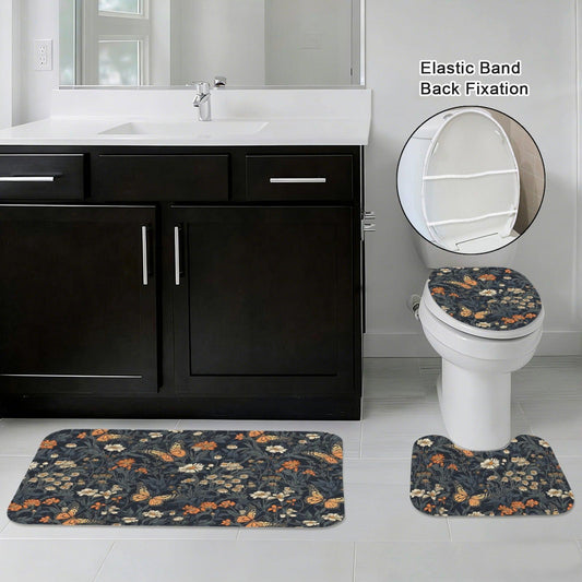 Butterfly Wildflower Bathroom Rug Set, Cottage Garden Bath Mat Bundle