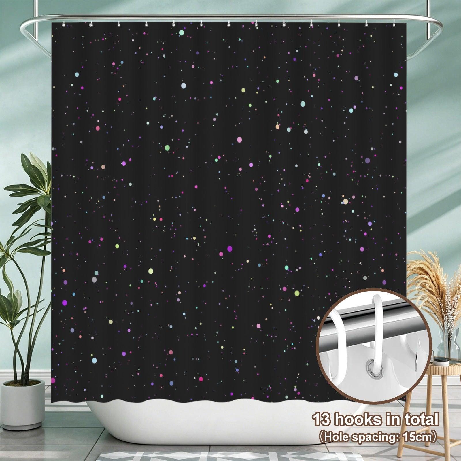 Galaxy Shower Curtain, Colorful Speckled Stars, Celestial Black Bathroom Decor