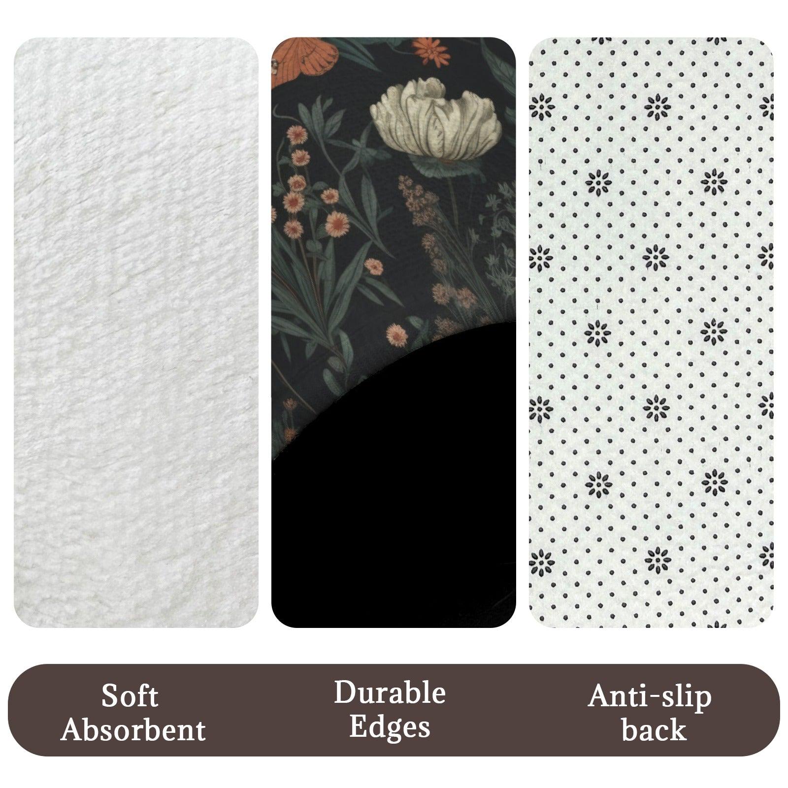 Dark Floral Butterfly Bathroom Rug Set, Moody Botanical Trio Mat Decor
