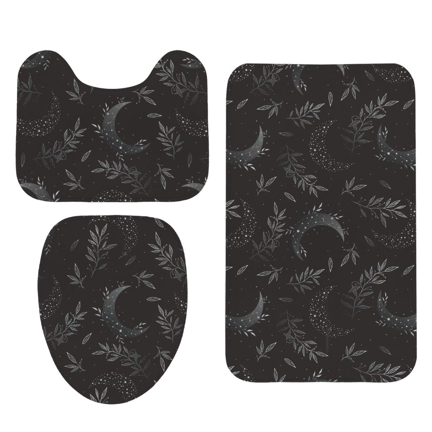 Celestial Floral Bathroom Rug Set, Cosmic Wildflower Bath Mat Trio, Boho Night Sky Decor