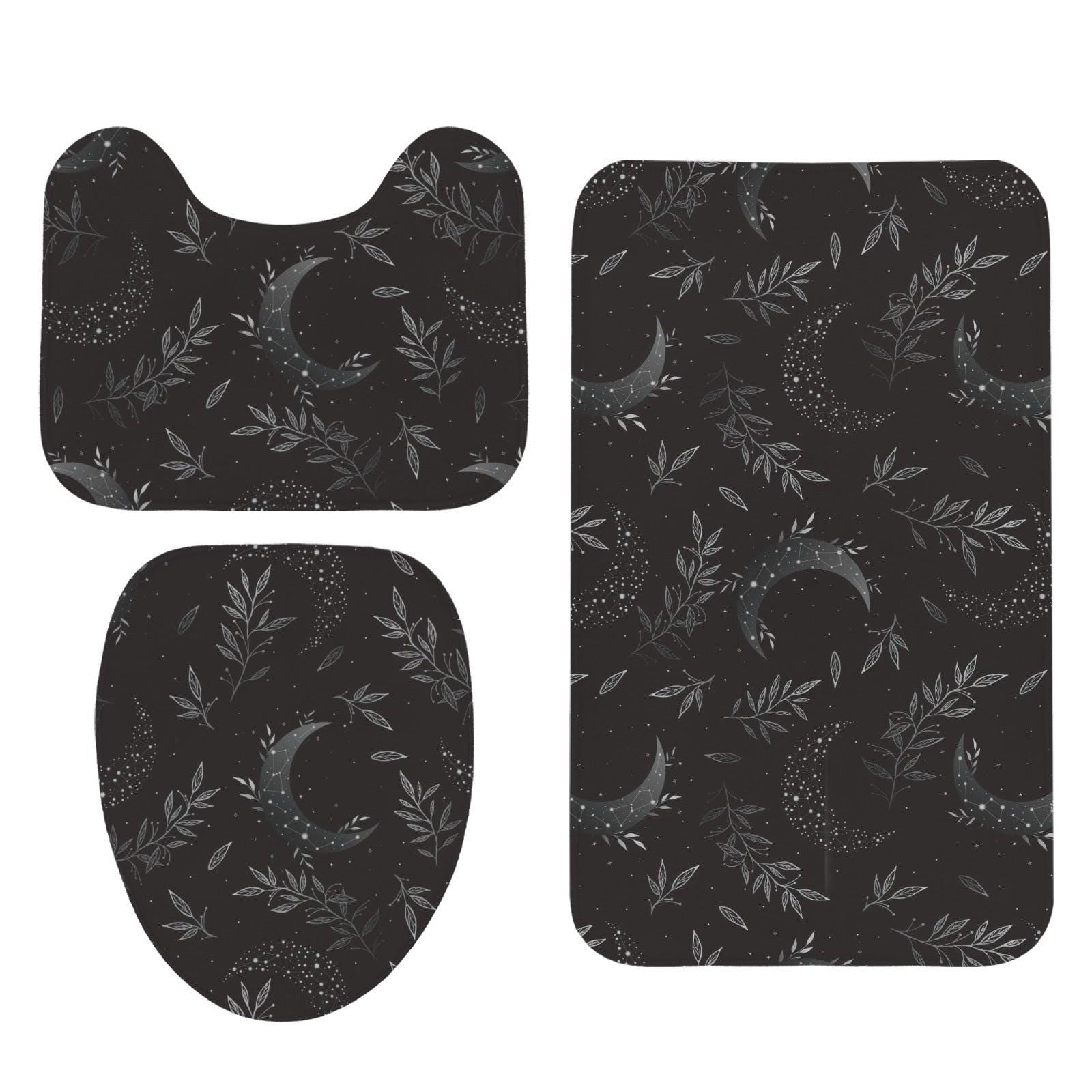 Celestial Floral Bathroom Rug Set, Cosmic Wildflower Bath Mat Trio, Boho Night Sky Decor