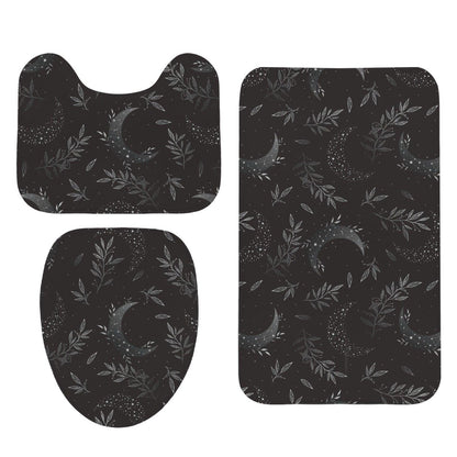 Celestial Floral Bathroom Rug Set, Cosmic Wildflower Bath Mat Trio, Boho Night Sky Decor