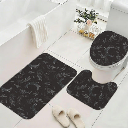 Celestial Floral Bathroom Rug Set, Cosmic Wildflower Bath Mat Trio, Boho Night Sky Decor