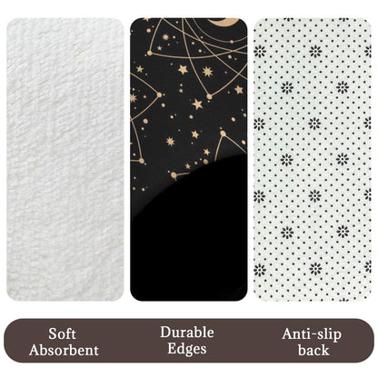 Celestial Sun Moon 3 Piece Bathroom Rug Set, Black Gold Boho Decor