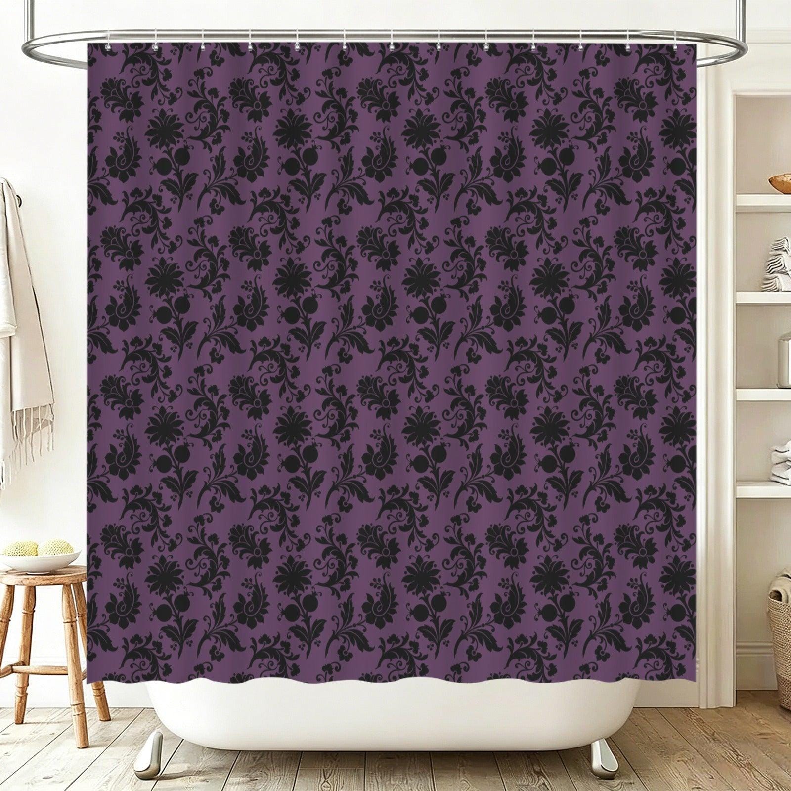 Purple Damask Shower Curtain, Gothic Baroque Bath Decor, Victorian Floral Style