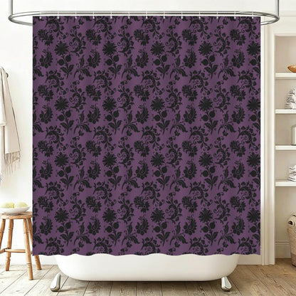 Purple Damask Shower Curtain, Gothic Baroque Bath Decor, Victorian Floral Style